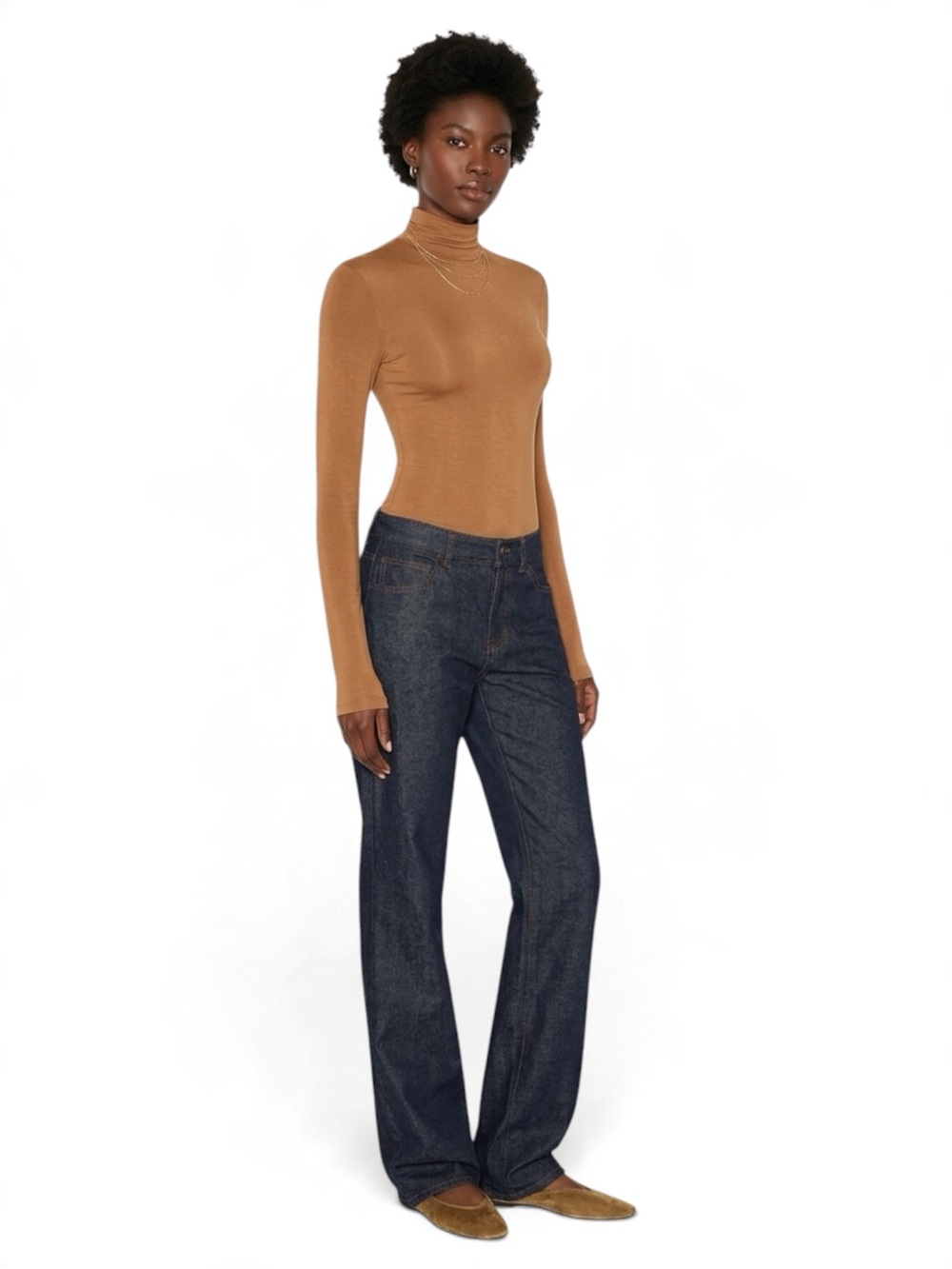 NWT SKIMS Cotton Jersey Long Sleeve Turtleneck Top Chai Small